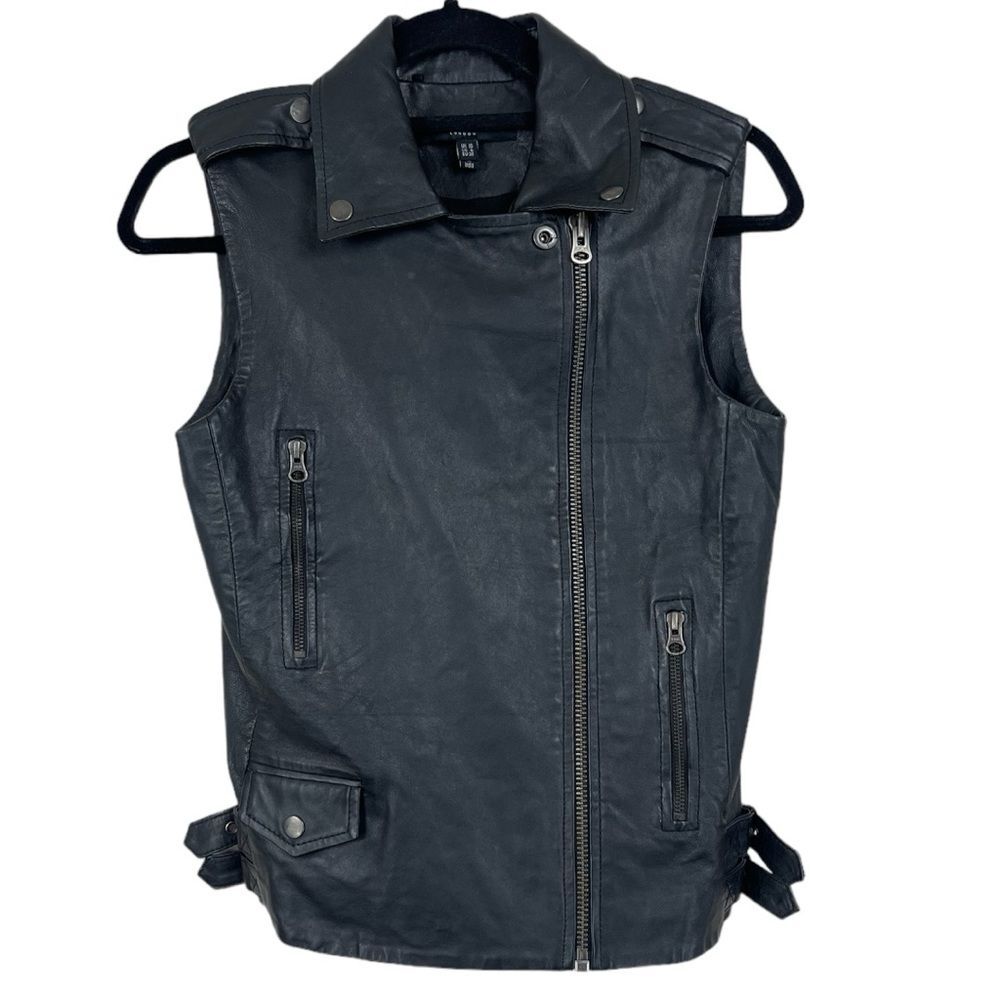 Muubaa Lamb Leather Vest Black Sleeveless Size 6